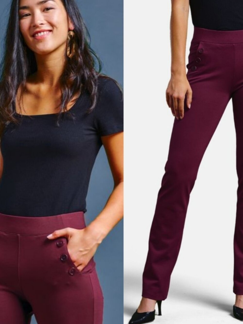 Betabrand Deep Garnet Straight Six Button Dress Pant Yoga Pants Medium Petite